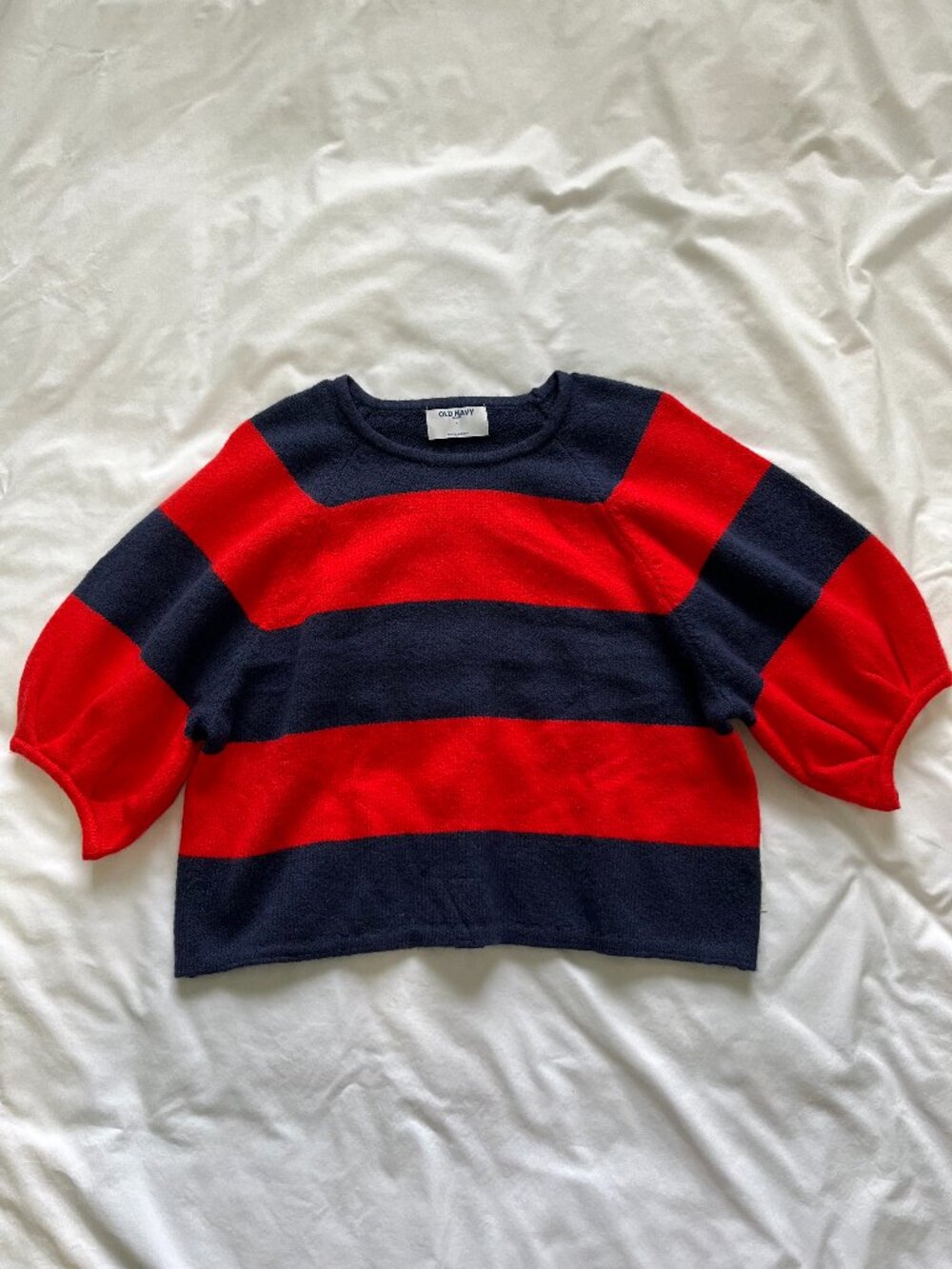 Red and Navy Old Navy SoSoft Cropped Puff-Sleeve Sweater NWT!